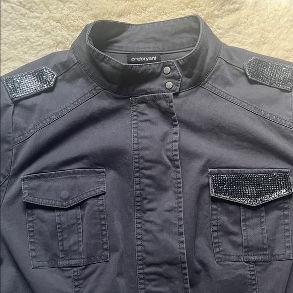 Lane Bryant cotton military style jacket with cinch drawstring sparkle EUC - Picture 2 of 11